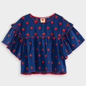 FARM Rio Strawberry Cross Stitch Blouse In Navy Blue